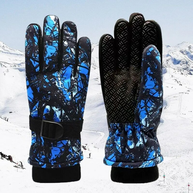 Kids Winter Warm Gloves Thicken Snow Mittens Adjustable Warm Gloves Unisex Waterproof Ski Mittens