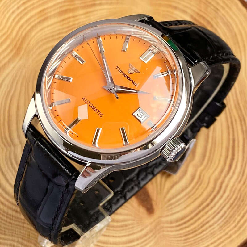 Relógio automático impermeável masculino, cristal safira de cúpula dupla, mergulho tandorio, relógio data, pulseira de couro, relógio de pulso com 200m NH35 GS