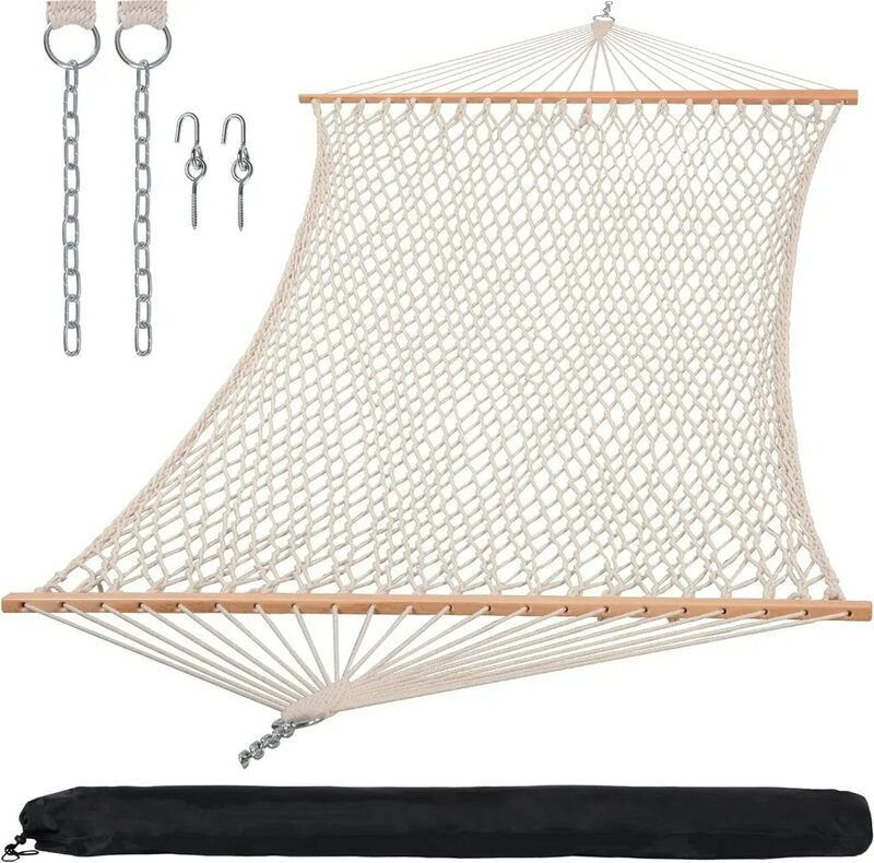 Sun creat Hängematten traditionelle Seil Doppel hängematte mit Hartholz Spreiz stange und Trage tasche, 450 lbs Kapazität