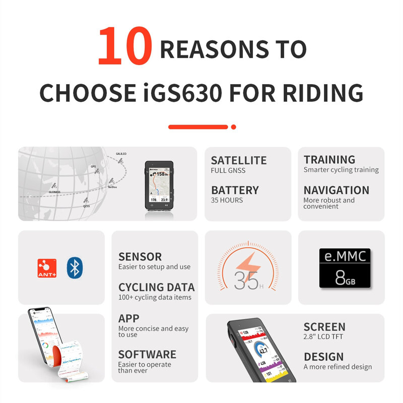 iGPSPORT iGS630 Bike Computer Global Offline Map GPS Cycling Wireless Speedometer Support Electronic Shifting Smart Trainer