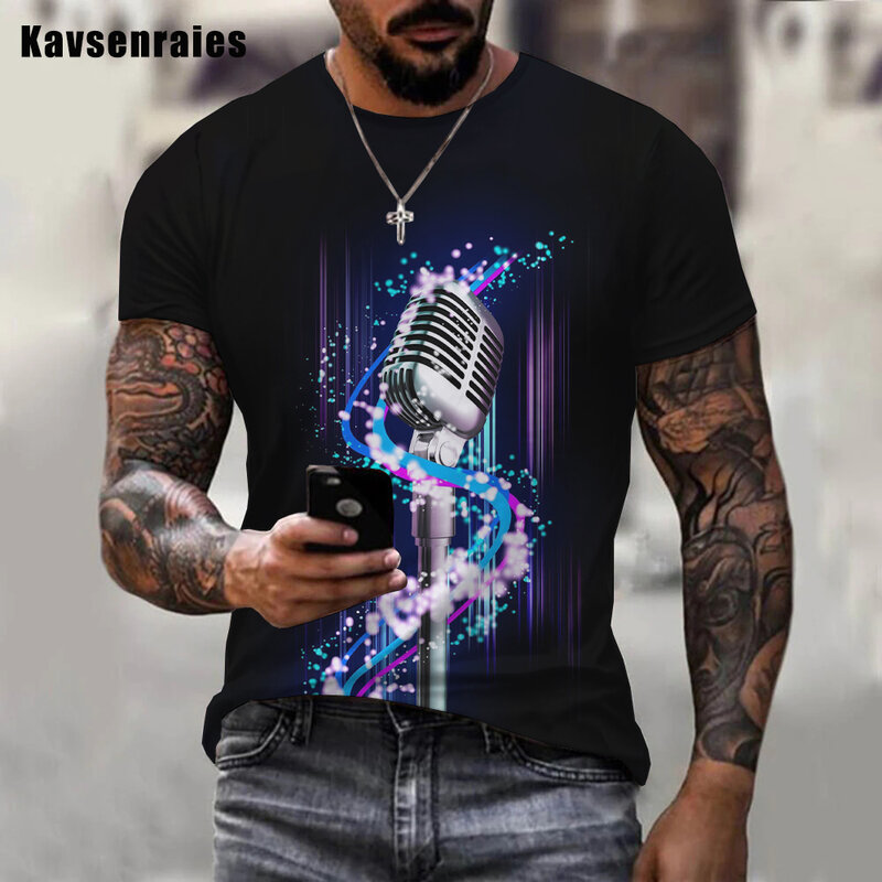 T-Shirt manches courtes col rond, estival et tendance, avec Microphone imprimé en 3D, 2022, 2022