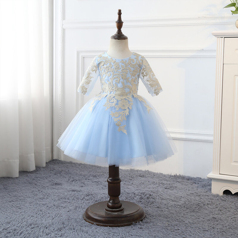 Children's Dress Lace 3/4 Sleeve Performance Birthday Show Princess Puffy Short Skirt