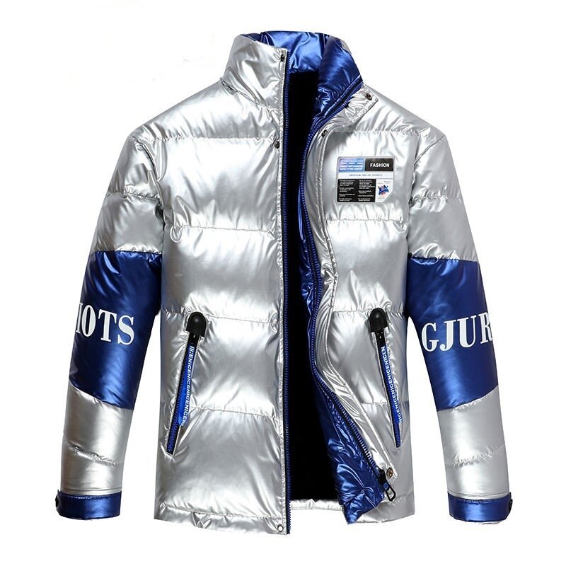 샤이니 방수 다운 코튼 재킷 남성용, 세련된 스탠드 칼라 파카 코트 청소년 캐주얼 루즈한 상의, 패션, 겨울