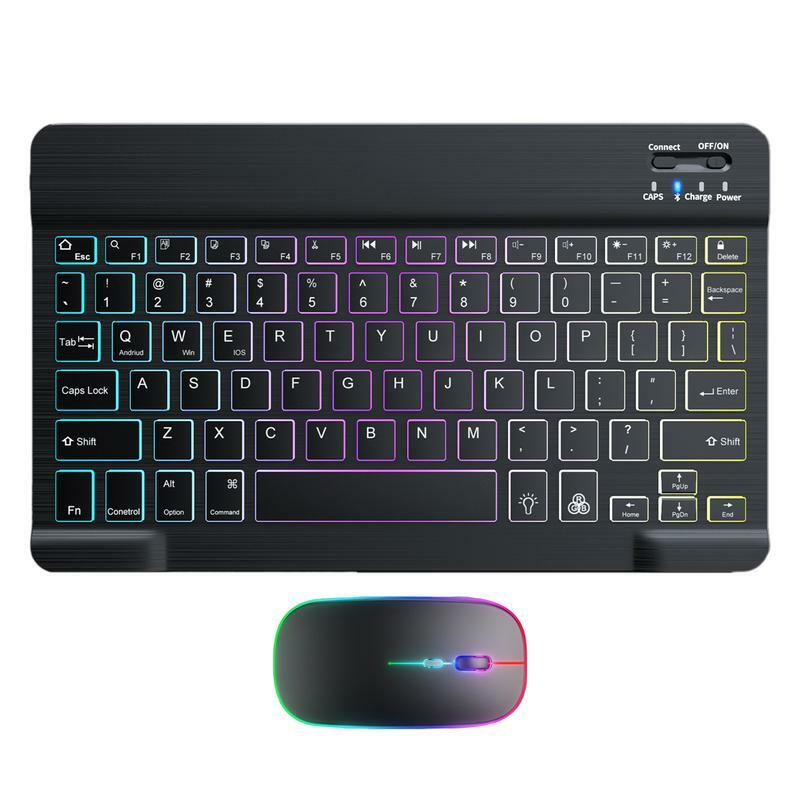 Teclado inalámbrico retroiluminado BT para tableta, teclado multidispositivo colorido ultradelgado, 10 pulgadas