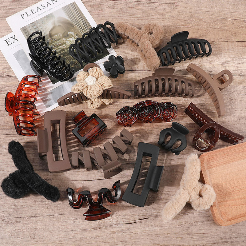 Conjunto de accesorios para el cabello para mujer, 2/3/4 piezas, pinza de garra grande de acrílico negro café, pinza de pelo coreana, pasador