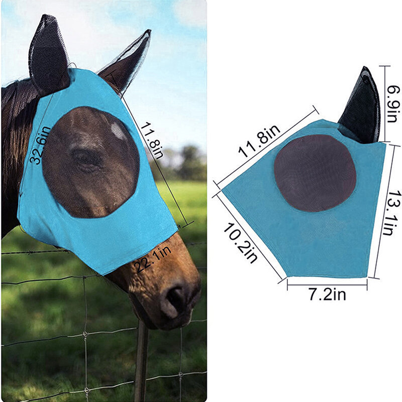Маска лошадиная сетчатая для защиты от летания, растягивающаяся маска с длинным носом и ушами для глаз и лошадей, 1 шт.