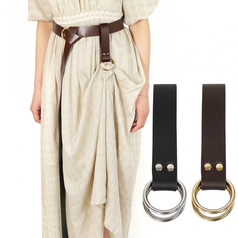 Rok tali kait rok sabuk abad pertengahan cincin ganda kulit imitasi Loop Renaissance aksesori untuk gaun panjang wanita fiksasi