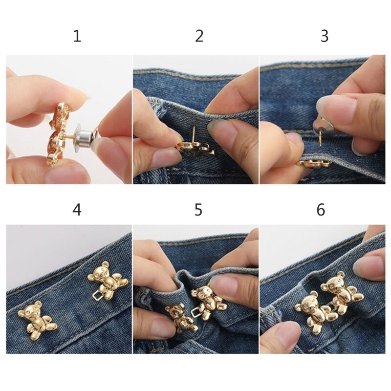 Fast Reach  Bear Metal Tighten Waist Button Pin Jeans Button Pins Jean Button Tightener Replacement Decorative Waist Buckles