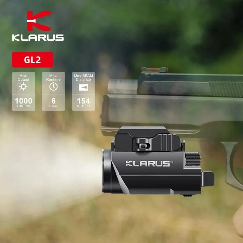 Klarus-linterna táctica GL2 para Glock, luz LED de pistola montada en riel de 1000 lúmenes con láser, de separación rápida