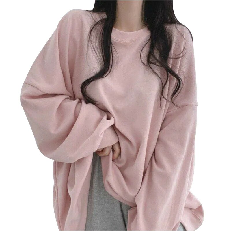Women'S New Pullovers Fashion Daily Versatile Casual Round Neck Sweatshirts Loose Long Sleeve Solid Color Top Sweatshirts