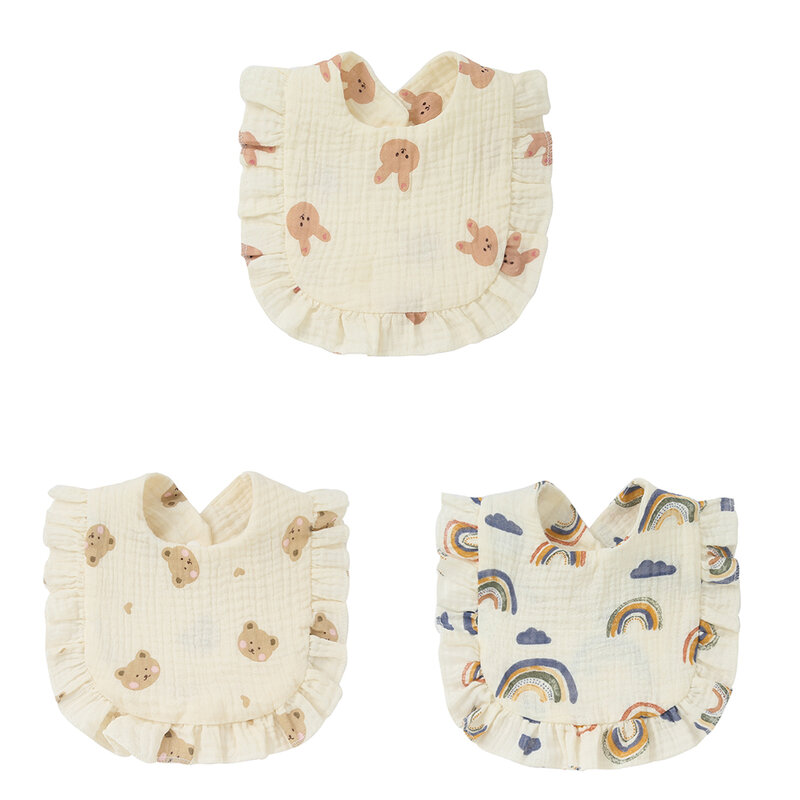 新生児用の漫画付き綿のガーゼのよだれかけ,子供用の薄手のスカーフ,赤ちゃんの授乳用タオルのセット,3個