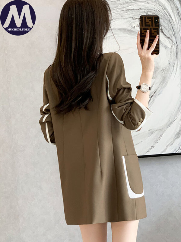 Blazer elegante de manga tres cuartos para mujer, chaqueta informal holgada de oficina, moda coreana, primavera y otoño, novedad