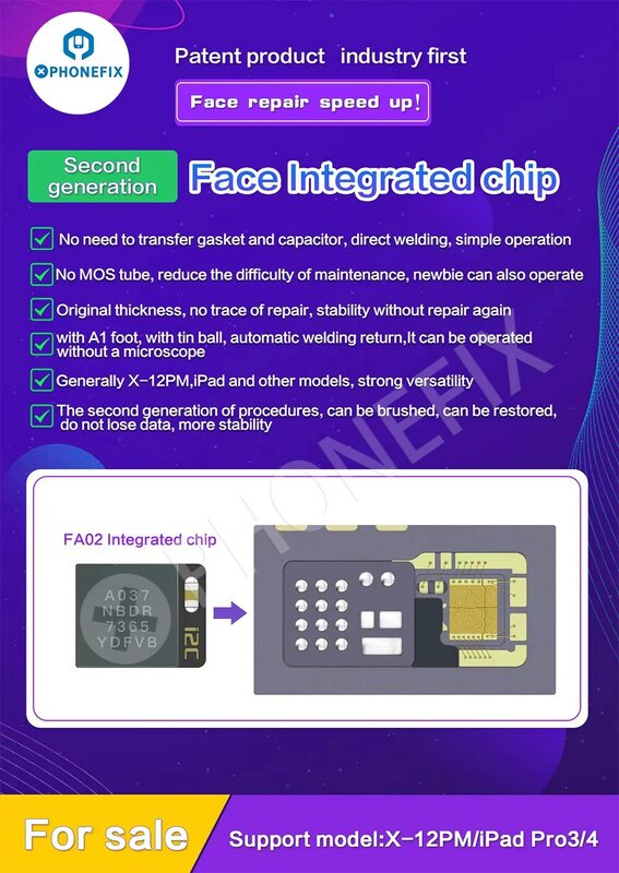 I2C Universal Dot Matrix Chip FA02 / FA03 for IPhone X-14 Pro Max Repair Lattice IC No Need To Transfer Gasket and Capacitor