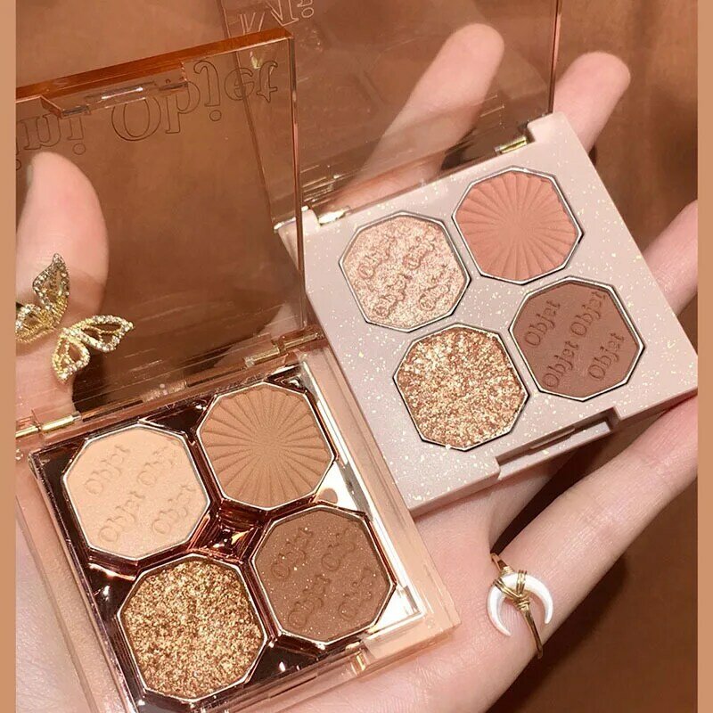 4 Colors Eyeshadow Pearly Matte Non-flying Bright Makeup Gemstone Pearly Matte Earth Portable Eyeshadow Palette Cosmetics