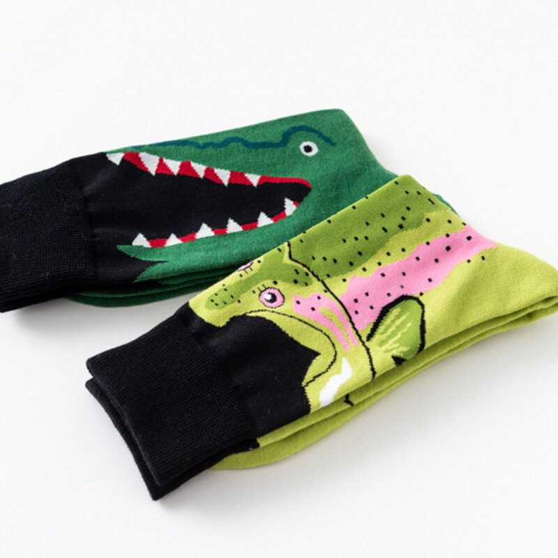 Moda cor meias masculinas no tubo cavalo listrado crocodilo animal série personalizado par meias