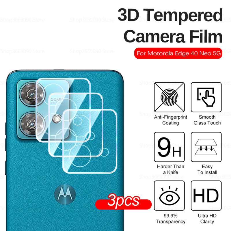 Funda protectora de lente trasera para Motorola Edge 40 Neo 40Neo Edge40Neo 3D, película de vidrio templado trasero, XT2307-1 de 6,55 pulgadas, 3 uds.