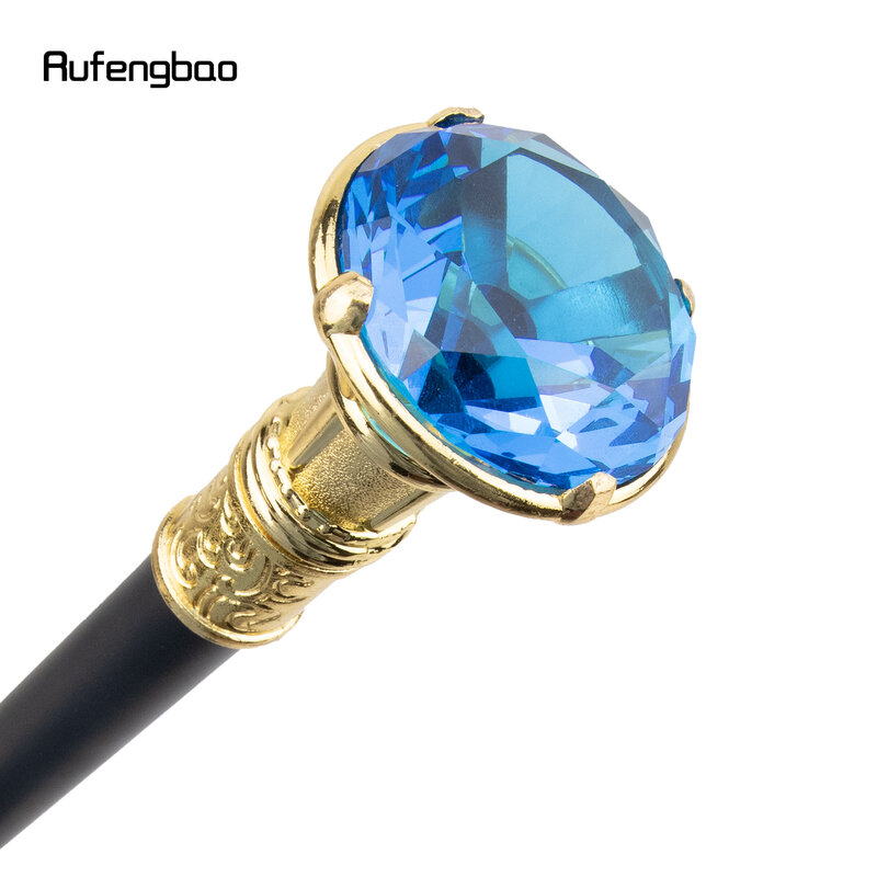 Blue Diamond Type Golden Walking Cane Fashion Decorative Walking Stick Gentleman Elegant Cosplay Cane Knob Crosier 93cm