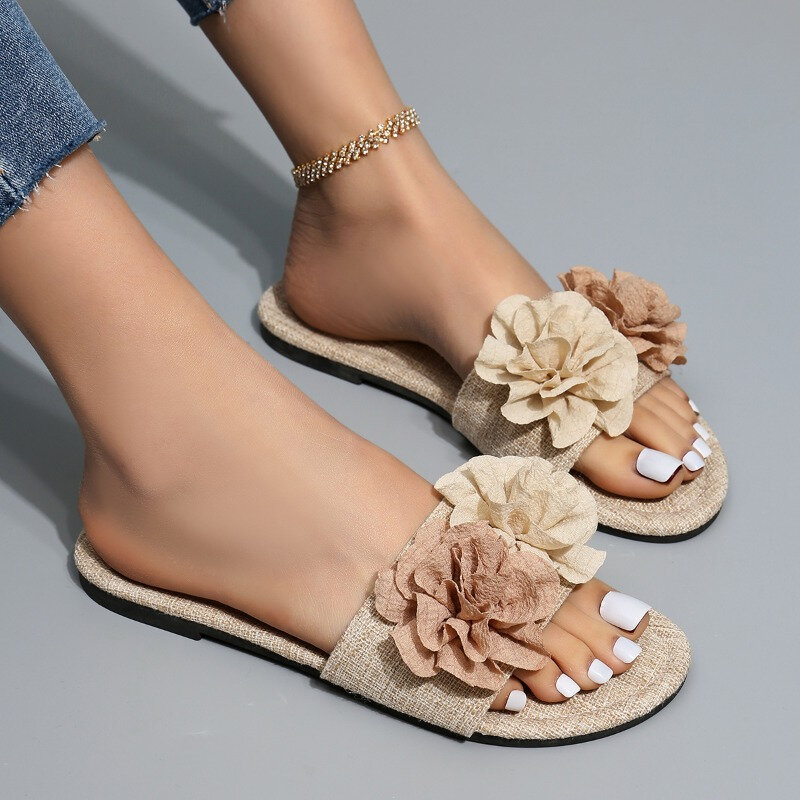 Flats Flower Slippers Women Fashion Shoes Casual Summer Sandals 2024 Beach Dress Flip Flops New Outdoor Classic Cozy Lady Slides