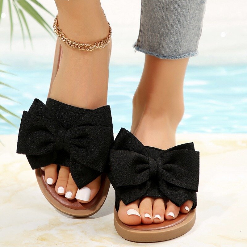 Sandálias de verão para mulheres, sapatos baixos com cordões, sapatos de praia, estilo casual, moda, 2024
