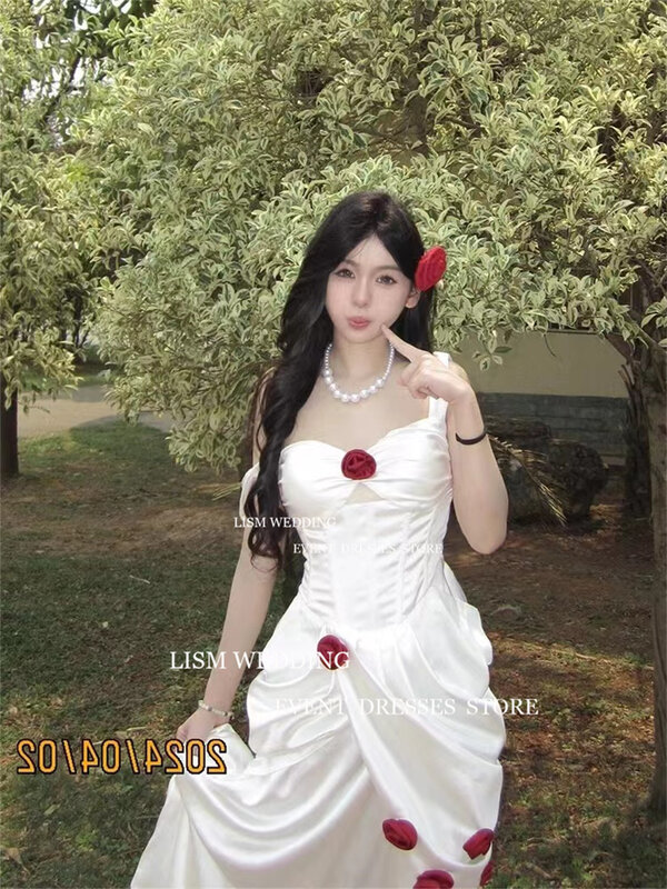 LISM-vestidos de noche con escote corazón único, flores rosas, sesión de fotos, volantes, boda, graduación, ocasión, vestido de fiesta personalizado sin espalda