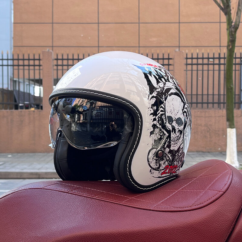 남녀공용 오토바이 헬멧, 3C 인증 3/4 헬멧, 레트로 하프 헬멧, 오토바이 통근, 사계절, 2024 신상
