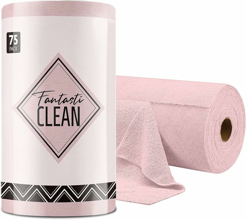 Microfiber Cleaning Cloth Roll -75 Pack, 12x12", Tear Away Towels, Reusable Washable Rags (Pink)