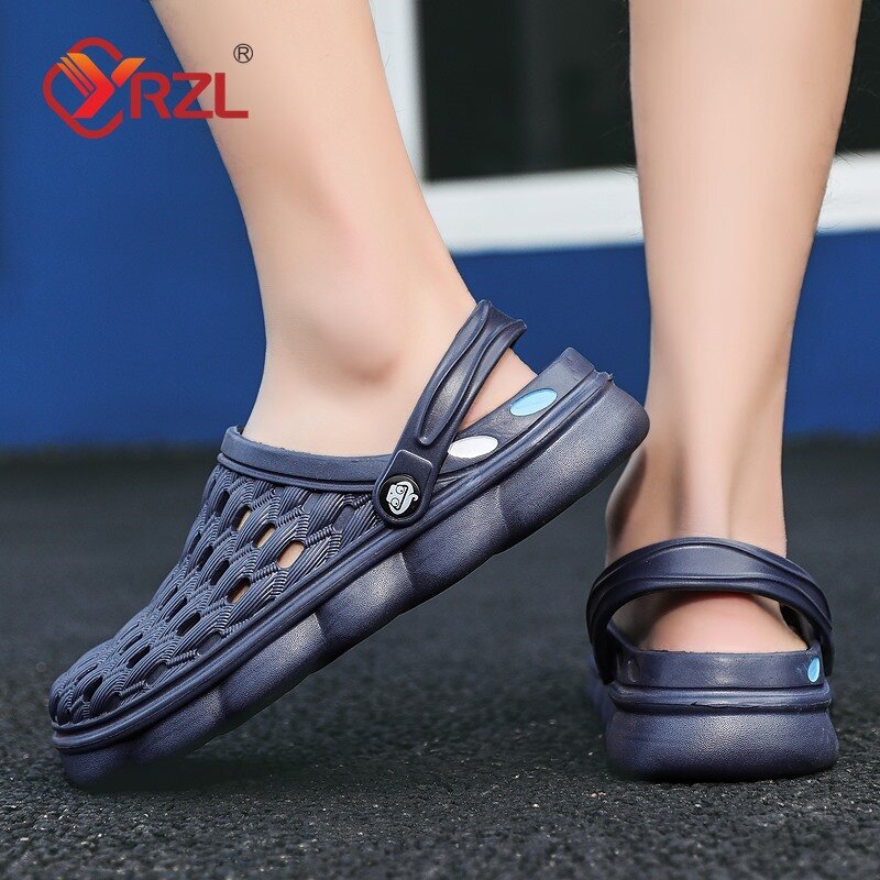 YRZL Men Sandals Shoes Summer Holes Sandals Hollow Breathable Comfortable Clogs Shoes Fashion Big Size 45 Beach Slippers for Men