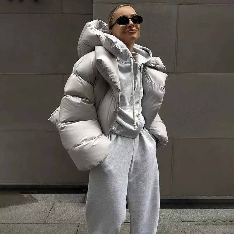 2023 Winter Frauen Mode lose Verdickung warme Kapuze Parkas Mantel weibliche einfarbige lässige Langarm Tops Oberbekleidung
