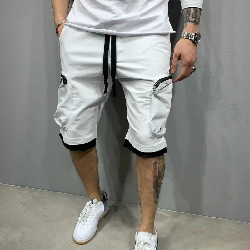 Male Bermuda Short Pants Over Knee Men's Cargo Shorts with Zipper Long Combat Luxury Free Shipping Wide Harajuku Loose Y2k Homme