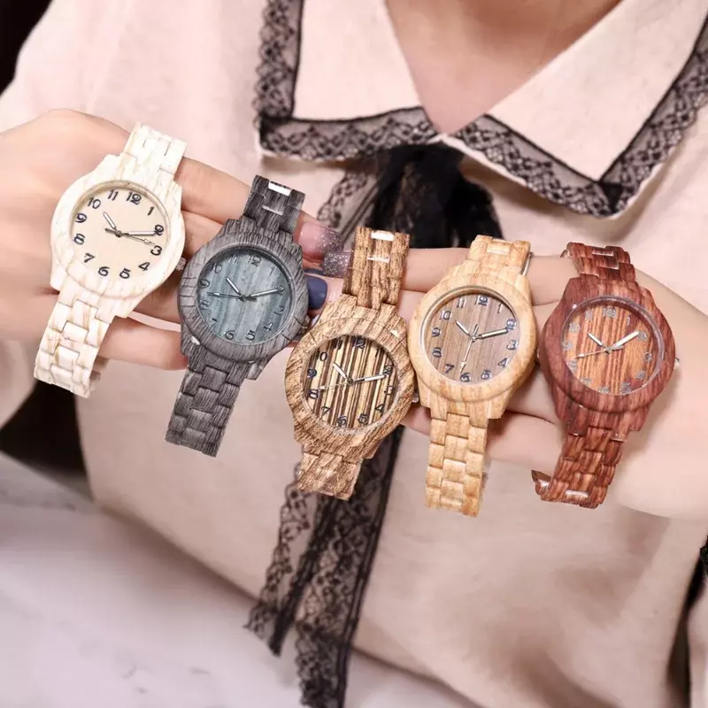 Часы наручные цифровые для мужчин и женщин, креативные Модные кварцевые, с бамбуковым рисунком, с браслетом из сандалового дерева