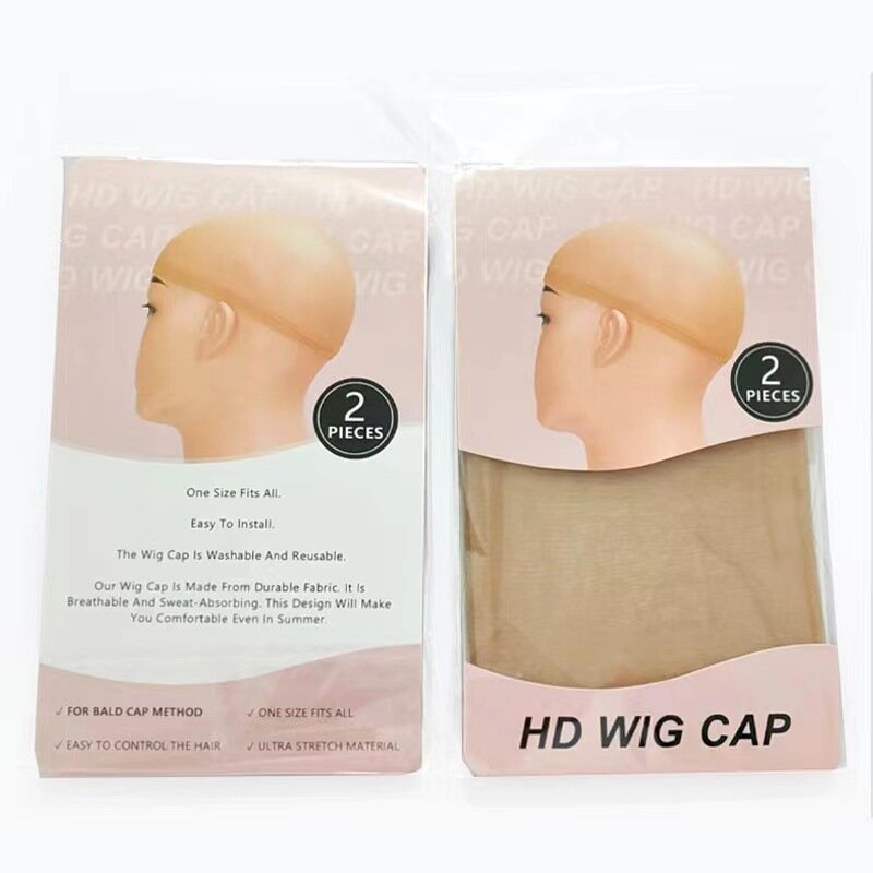 Nylon Stretch Mesh Wig Cap, Meia fina para cabelos longos, Rede de cabelo para tecer, HD, 2pcs por pacote