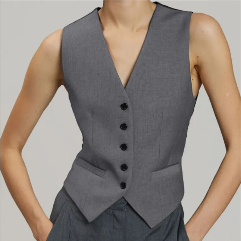 Women Vest Jacket Suit Elegant Commuter Tops V-Neck Sleeveless Plus Size Regular Fit V Neck Waistcoat жилетка женская