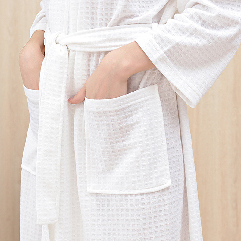 เสื้อคลุมอาบน้ำวาฟเฟิลสำหรับผู้หญิงและผู้ชายชุดนอนผ้าคลุมอาบน้ำผู้หญิงยาวสำหรับผู้ชายและผู้หญิง