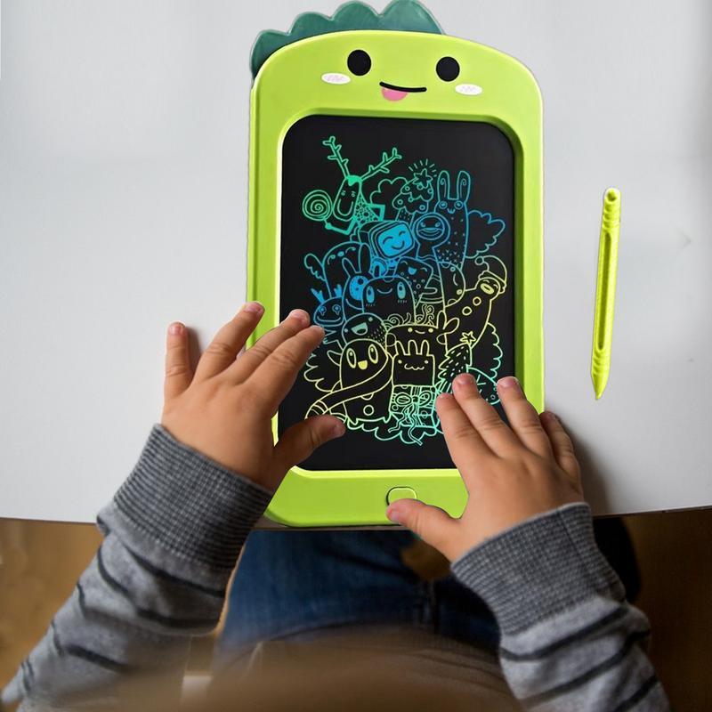 Tablet menulis LCD untuk anak-anak, 10 inci LCD anak-anak papan tulis kartun warna-warni layar kunci dioperasikan baterai Gambar anak-anak