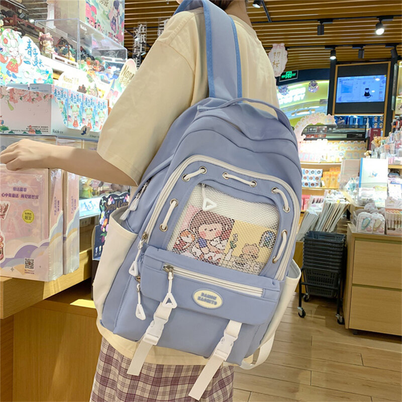 Однотонный женский рюкзак, качественный водонепроницаемый нейлоновый кавайный ранец для студентов колледжа, школьные ранцы, Удобная дорожная сумка