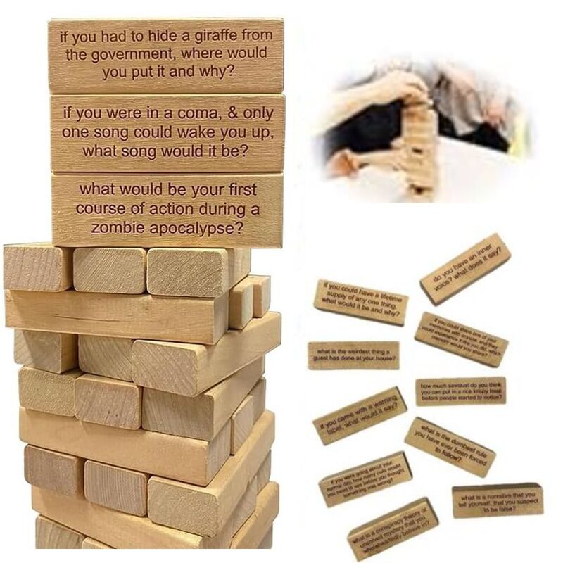 Develop Social Skills Ice Breaker Questions Tumbling Tower Game Wooden Fun and Challenging Funny Blocks Stacking Tower Game