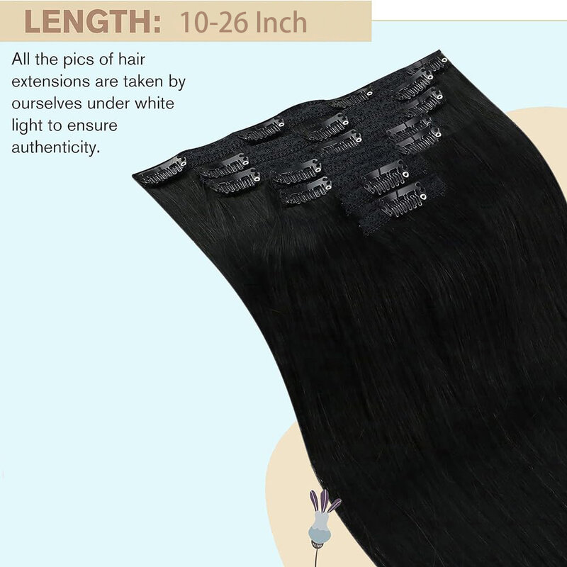 8 шт., прямые натуральные человеческие волосы, 10-26 дюймов, 120 г