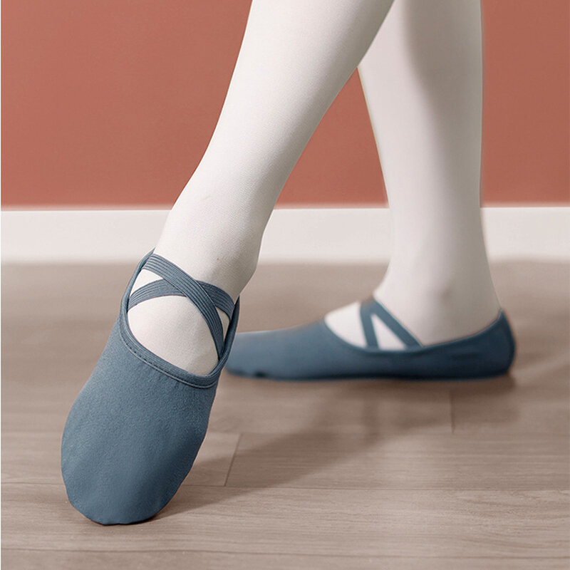 Pantofole da ballo piatte in tela scarpe da ballo per ragazze scarpe da ballo per donne adulte bambini bambini classica suola divisa in morbida pelle