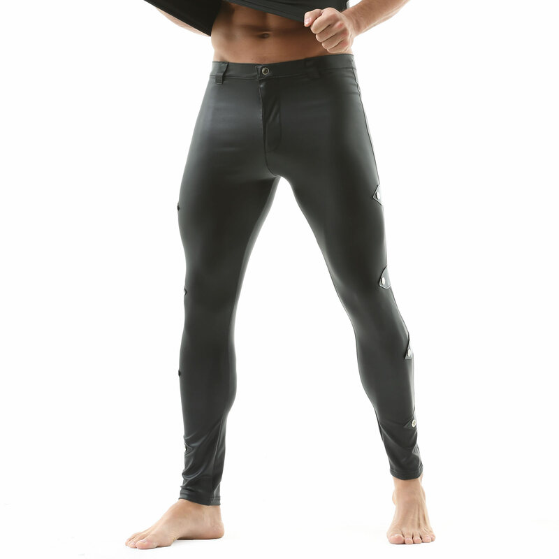 กางเกงขายาวหนังเข้ารูปสุดเซ็กซี่สำหรับผู้ชายกางเกงแฟชั่นสีดำใส่สบายกางเกงขายาวหนังสีดำ