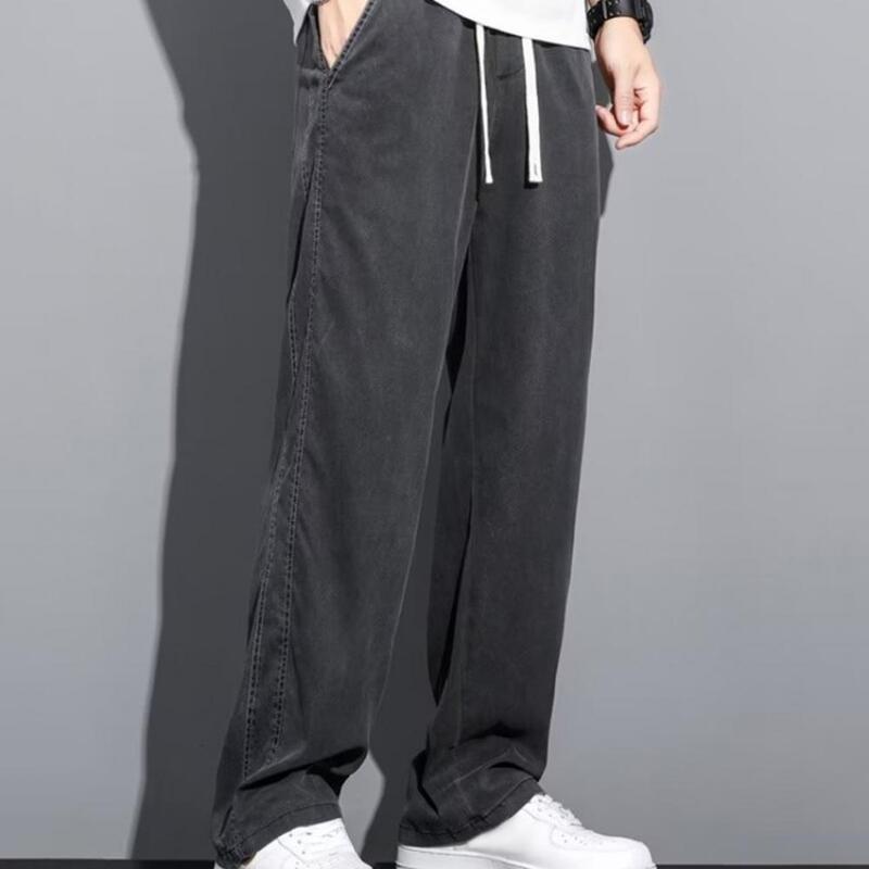 Side Pocket Men Bottoms Men Sweatpants Japanese Style Wide Leg Men's Sweatpants with Side Pockets Drawstring Waist for Jogging