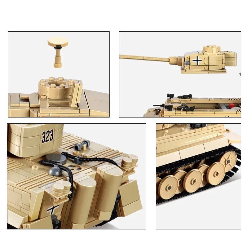 995 stücke WW2 Tiger Heavy Tank Bausteine Military Bricks Set Waffen Kreative Modell Kinder Spielzeug Für Kinder Jungen Geschenke