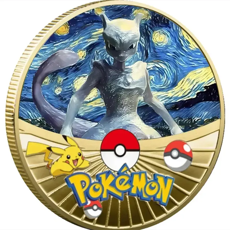 Pokemon złota moneta zestaw z metalowymi Pikachu Charizard pamiątkowy Anime dziecko Pokemon gwiaździste niebo obraz olejny moneta pamiątkowy Medal