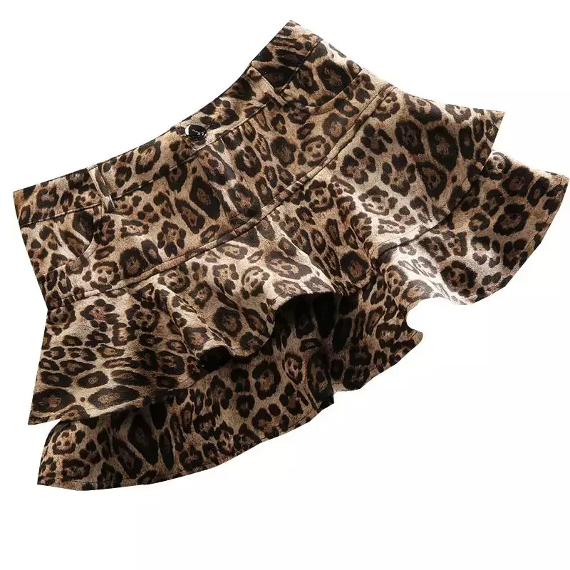 Harajuku-Falda plisada con estampado de leopardo para mujer, minifalda Sexy Y2k, a la moda, de cintura alta