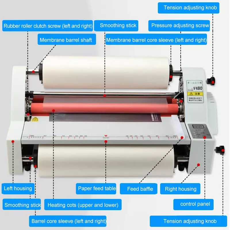 V480 laminator do papieru A2 elektroniczny montaż zimne gorące sterowania dwuformatowy 450mm mała maszyna do laminowania