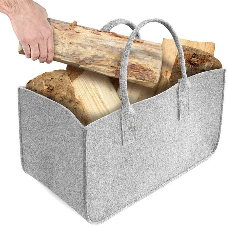 Fireplace Wood Felt Storage Bag Basket Magazine Rack Firewood Pocket,Felt Foldable Firewood Holder Basket