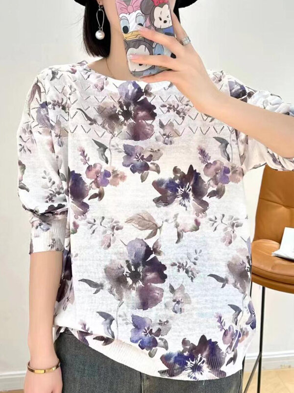 Floral Print Sweaters Spring Summer New O Neck Knitwears Pullover Pull Femme Female Casual Jumper Long Sleeve Women's Sweater