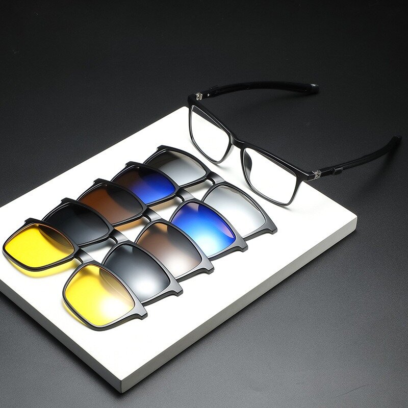Quadro de óculos magnéticos polarizados para homens, óculos com clipe no espetáculo, óculos masculinos, UV400, 2508, 5 pcs