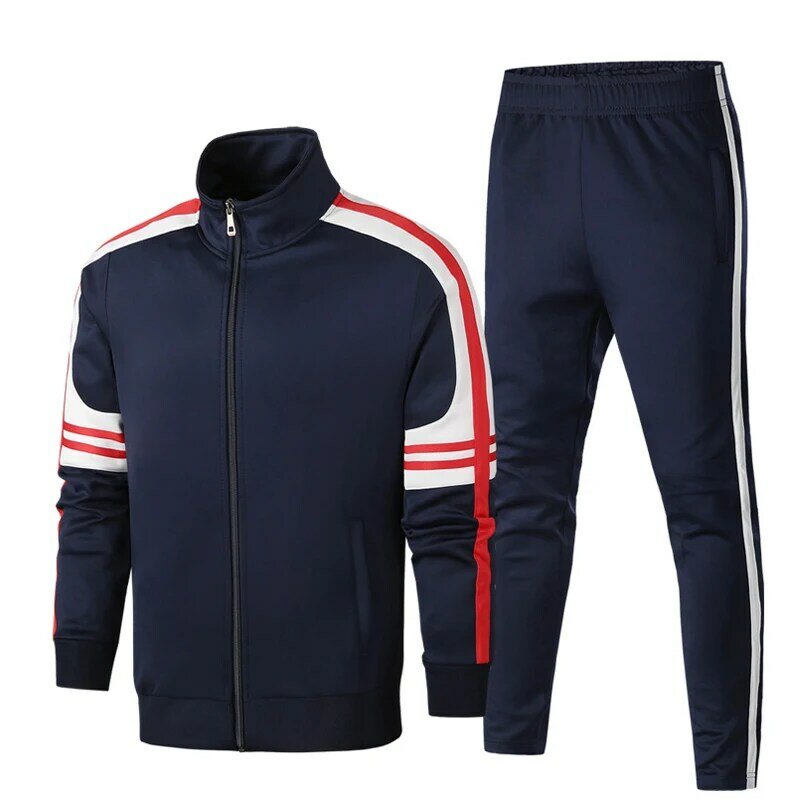 Set Pakaian Olahraga Pria 2 Buah Jaket Pakaian Olahraga + Celana Pakaian Fashion Setelan Jogging Musim Semi Musim Gugur Pria Baru Ukuran Asia