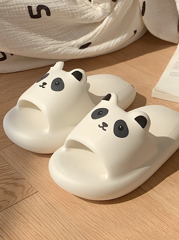 Couple EVA Thick Sole Cute Panda Slippers Casual Home  Anti Slip Slippers For Men And Women Summer Beach Sandals Flip Flops