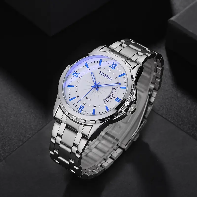 Verkoop Van Hoogwaardige Atmosferische Blauwe Kalender Professionele Heren Quartz Horloge